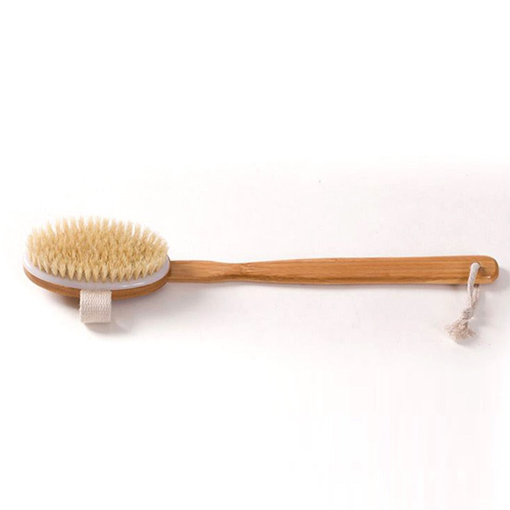 Natural Bath Brush with Long Wooden Handle Shower Body Brush Shower Back Scrubber Bath Sponge for Body Cleaning